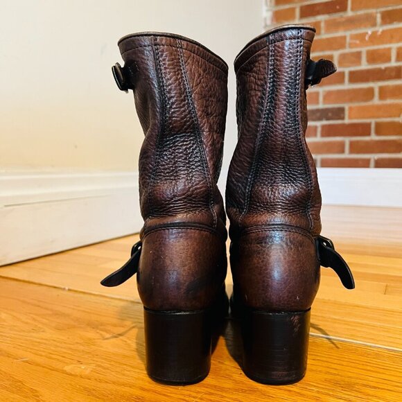 Frye Vera Short Engineer Motorcycle Belted Brown Leather Boots - Size 5.5 - Picture 8 of 16